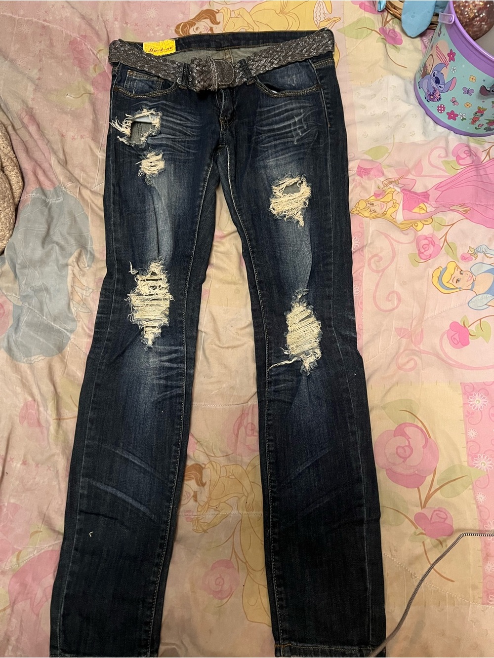 Women's Dark Blue Distressed Slim Jeans